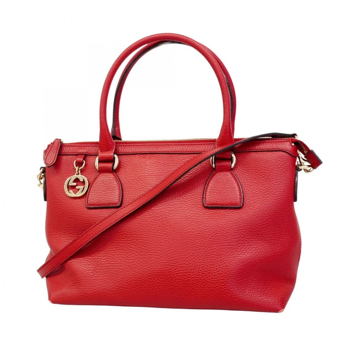 Gucci Interlocking G Handbag 449659 Leather Red Champagne 2-Way Bag for Women: --- Catalog ---Category: SizeSize (HxWxD): 22cm x 30cm x 12.5cm / 8.66'' x 11.81'' x 4.92''Category: DesignType: HandbagColor: Red colorGender: WomenMaterial: Leather Hardware Color: Champagne goldCat
