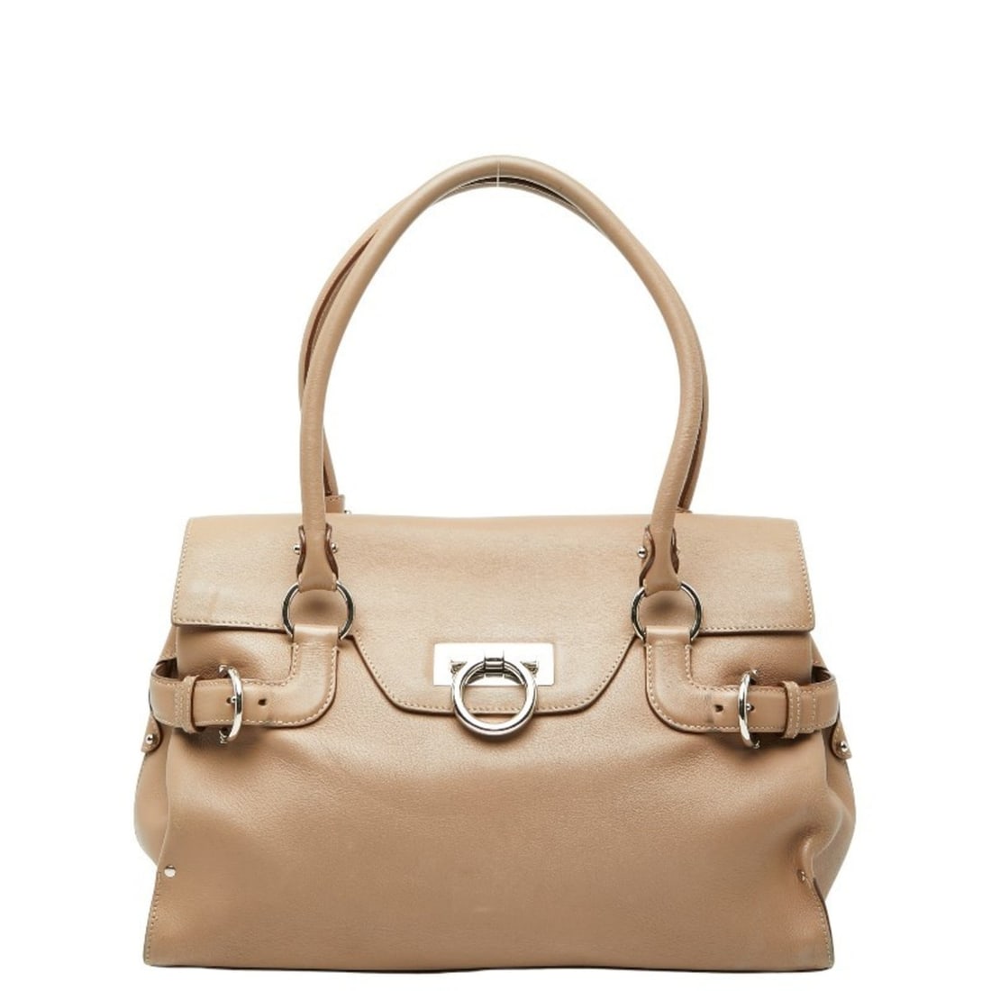 Salvatore Ferragamo Gancini handbag in beige leather for women. (1 of 15)