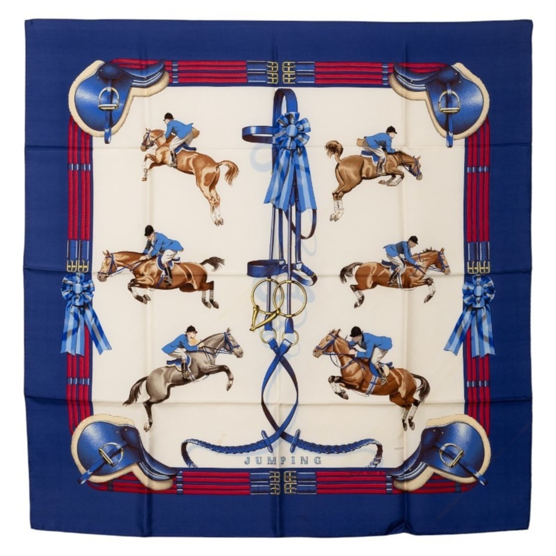 Hermès Carré 90 Jumping Scarf, Blue Multicolor Silk, Women's, HERMES: --- Catalog ---Category: SizeSize (LxW): 88cm x 88cm / 34.64'' x 34.64''Category: DesignType: ScarfColor: Blue, Multi-colorGender: WomenMaterial: Silk Category: GeneralBrand: Hermes--- Item List ---Se