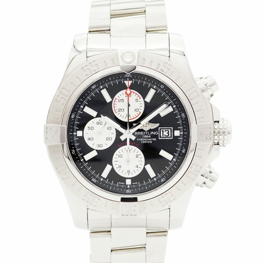 Breitling Super Avenger II A13371 Black Dial Men's Watch: --- Catalog ---Category: SizeWrist Size: 14.5cm / 5.7''Case Diameter: 49mm / 1.93''Category: DesignType: WristwatchGender: MenColor (Dial): BlackMaterial (Band): Stainless steelCategory: GeneralMPN: A