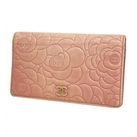 Chanel Camellia Lambskin Long Wallet Pink Women's