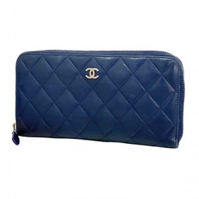 Chanel Matelasse Long Wallet, Lambskin, Navy, Women's