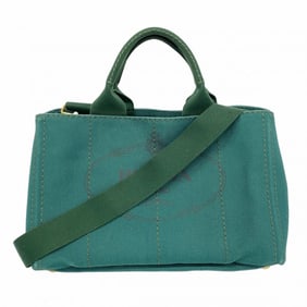 Prada Canapa Canvas Green Handbag, 2-Way Bag for Women