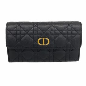 Christian Dior Cannage Leather Long Wallet, Black, Women's