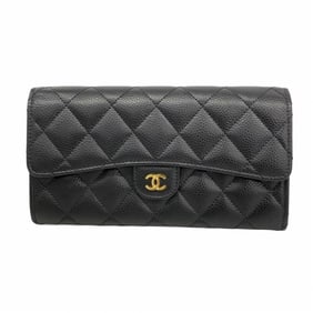 Chanel Matelasse Caviar Leather Long Wallet, Black, Women's