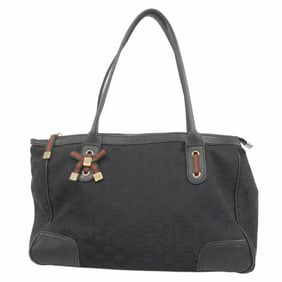 Gucci Tote Bag GG Canvas Sherry Line 177052 Black Champagne Women's