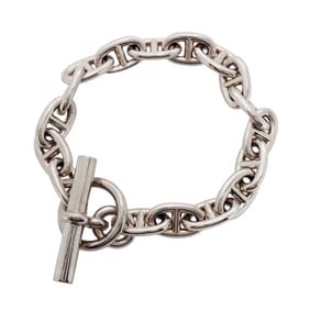 Hermes Hermès Chaine d'Ancre Bracelet, MM, 17 Links, Silver 925, Men's/Women's