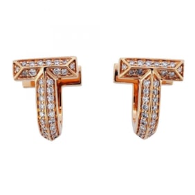 Tiffany T-One Huggie Half Pavé Earrings in 18K Pink Gold with 0.14ct Diamonds for Women