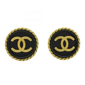 Chanel Coco Mark Circle Earrings, GP Plated Gold and Black, Women's