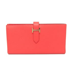 Hermes Bearn Bearn Soufflé Women's Epsom Leather Long Wallet (bi-fold) Salmon Pink