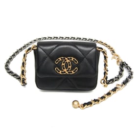 Chanel CHANEL 19 Chain Belt Bag Women's Leather Fanny Pack Black