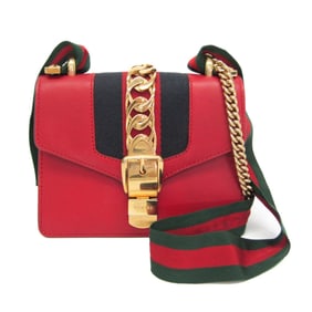 Gucci Sylvie 431666 Women's Leather Handbag,Shoulder Bag Red Color