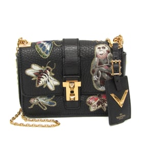 Valentino Garavani Lockstuds Small Chain Shoulder Bag Women's Leather Shoulder Bag Black