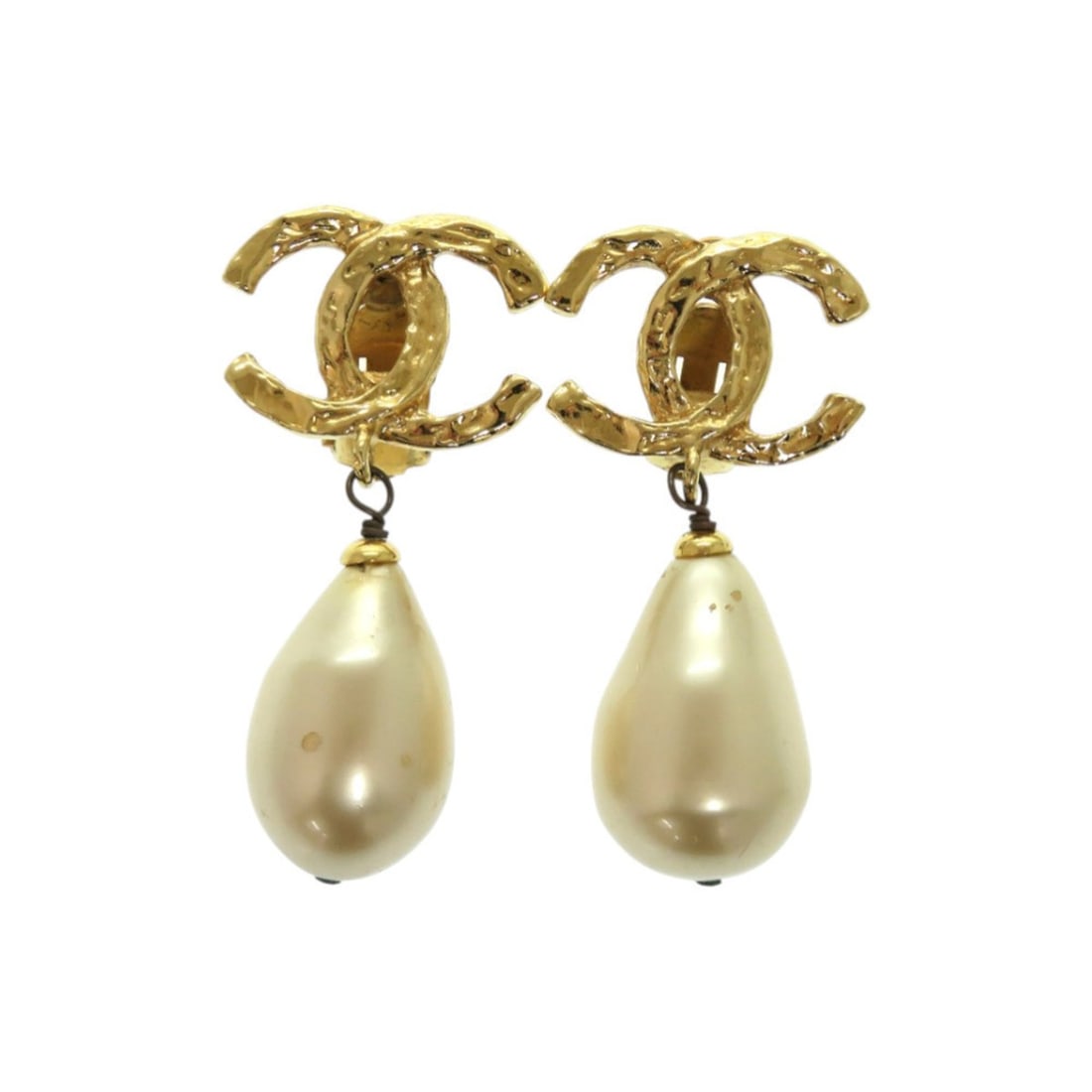 Excellent condition Chanel Coco Mark faux pearl metal gold earrings 0134 (1 of 12)
