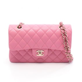 CHANEL Matelasse Double Flap Shoulder Bag in Calfskin Leather, Pink, A01113