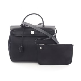 Hermes Hermès Airbag Zip PM Handbag, Leather Canvas, Vache Hunter Toile Officier, Women's, Black