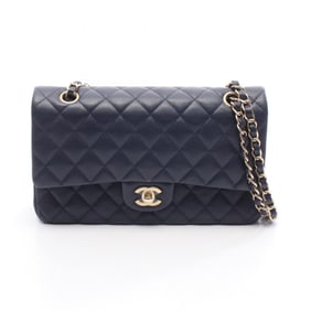 CHANEL Matelasse Double Flap Shoulder Bag in Grained Calfskin Caviar, Navy Blue, A01112