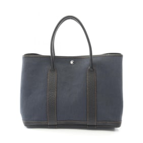 Hermes Hermès Garden Party PM Tote Bag, Canvas and Leather, Toile H, Negonda Women's, Navy Black