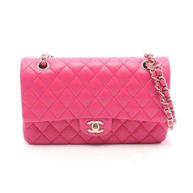 CHANEL Matelasse Double Flap Shoulder Bag in Lambskin Leather, Pink, Women's, A01112