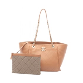 CHANEL Matelasse Tote Bag, Leather, Women's, Orange