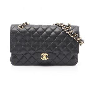 CHANEL Matelasse Double Flap Shoulder Bag in Grained Calfskin Caviar, Black, A01112