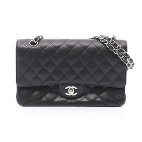 CHANEL Matelasse Double Flap Shoulder Bag in Grained Calfskin Caviar, Black, A01112
