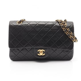 CHANEL Matelasse Double Flap Shoulder Bag in Lambskin Leather, Black