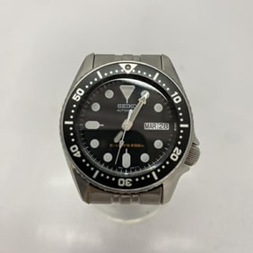 SEIKO Diver's Black Boy Watch 7S26-0030 Silver Automatic No Box