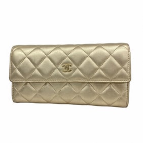 Chanel Matelasse Lambskin Gold Long Wallet for Women