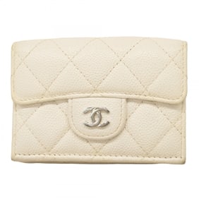 Chanel Matelasse Caviar Leather Tri-fold Wallet, White, Women's
