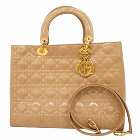 Christian Dior Cannage Lady handbag in brown enamel, a 2-way bag for women.