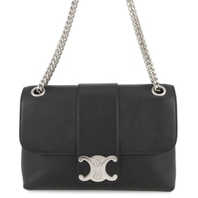Celine Triomphe Victoire Medium Chain Shoulder Bag in Calfskin Leather (115853) Black