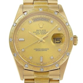 Like new Rolex Day-Date 18108 9 (circa 1986) Gold Dial, Diamond Bezel, 18K Yellow Gold, 140.8g,