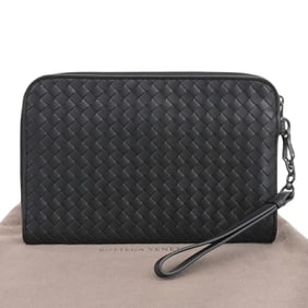 Bottega Veneta Intrecciato Second Bag 493190 Clutch in Black Leather