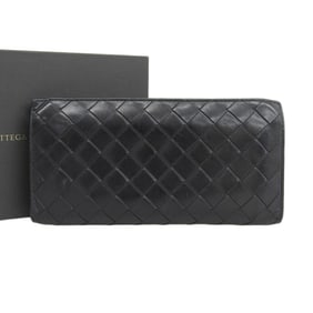 Bottega Veneta Intrecciato Round Long Wallet 608556 in Black Leather