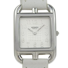 Like new Hermès Cape Cod CC1 210, ?R stamped, white dial, stainless steel/leather, 33mm x 23mm,