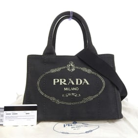 Prada Canapa Tote 1BG439 Mini Handbag Bag Canvas Black
