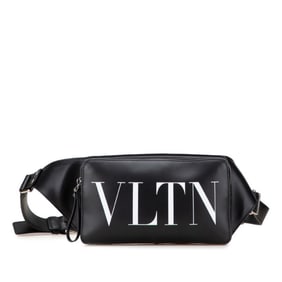 Valentino VLTN logo print waist bag, body bag in black and white leather for men.
