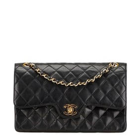 CHANEL Matelasse Coco Mark Double Flap Chain Shoulder Bag in Black Lambskin for Women
