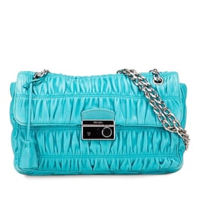 Prada Nappa Gaufre Chain Shoulder Bag BT0939 Blue Leather Women's PRADA