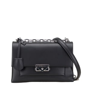 Michael Kors logo chain shoulder bag in black leather for women.