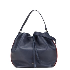 Bally logo shoulder bag/handbag, 2-way, navy leather, women's.
