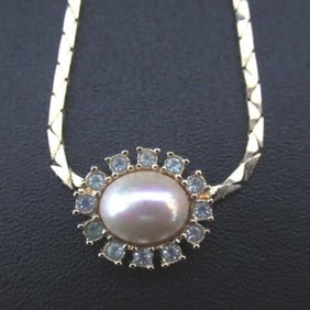 Christian Dior Faux Pearl and Rhinestone Snake Chain Necklace, GP, Gold, Women's