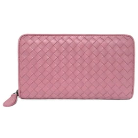BOTTEGA VENETA Intrecciato Round Zip Long Wallet, Pink, Men's and Women's