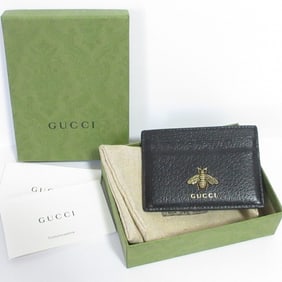 GUCCI Animalier Leather Bee Business Card Holder/Card Case/Pass Case 523685 Black for Men and Women