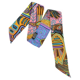 2025SS HERMES Panama Kuna Legend Twilly Silk Scarf Multicolor Women's