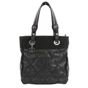 CHANEL Paris-Biarritz Tote Bag PM Coco Mark Canvas/Leather Black Women's