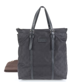 Gucci GG Nylon 387069 Tote Bag Shoulder Black Leather Men's