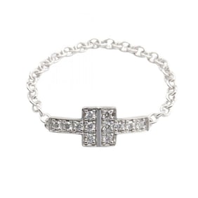 Tiffany & Co. T Two Chain Diamond Ring, 18K White Gold with Diamonds, Women's, Silver, Clear