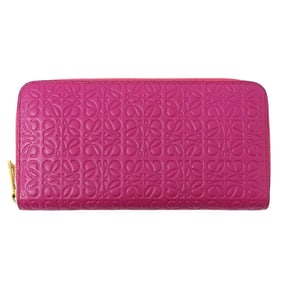 LOEWE Women's Designer Long Wallet, Repeat Leather, Magenta and Pink, Round Zipper
